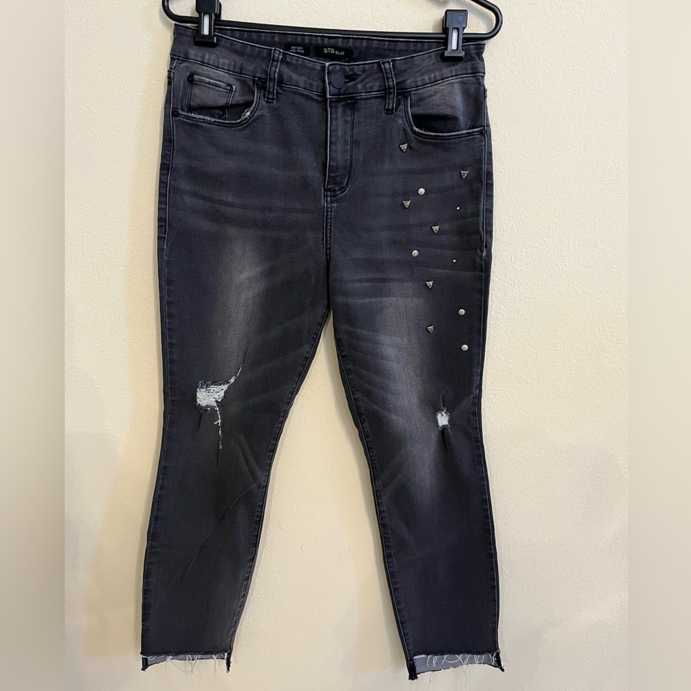 STS Blue Ashley High Rise Jeans Grey Gray Distressed Studded Leopard Floral Sz29